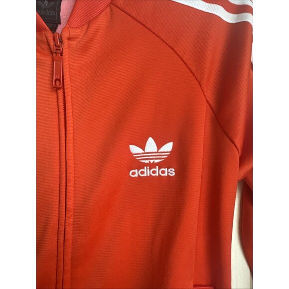 Vintage Orange Adidas Track Jacket Full ZipLong Sleeve 3 stripe trefoil Size XS - Picture 2 of 5